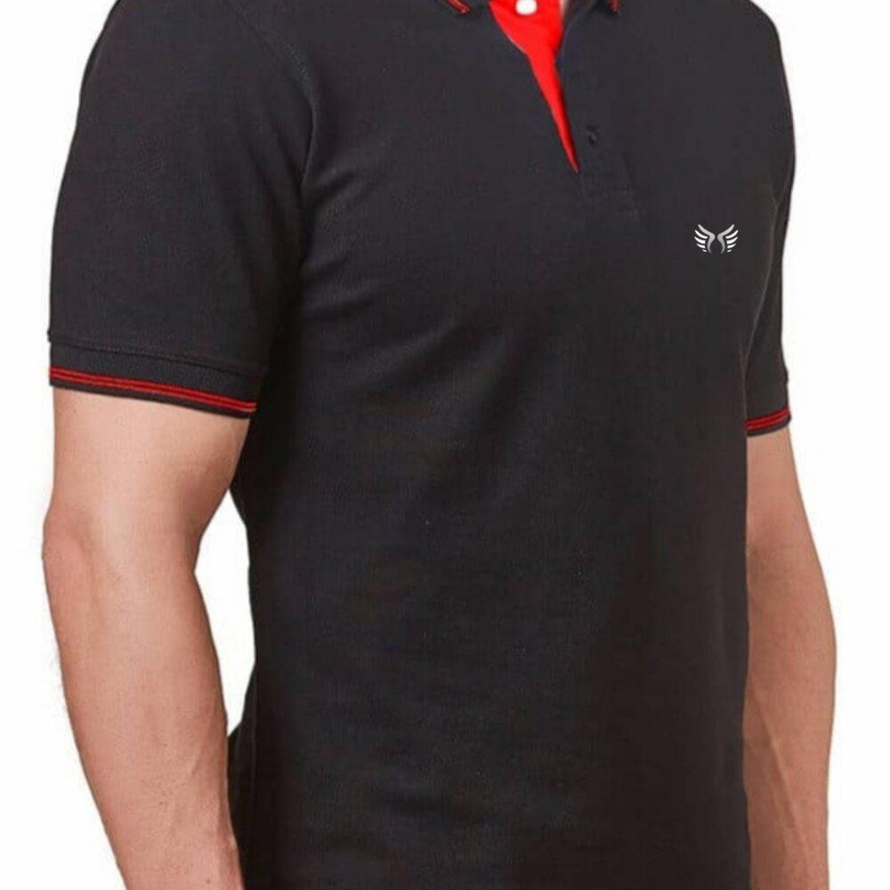 Black Polo Tshirt with Red Tipping
