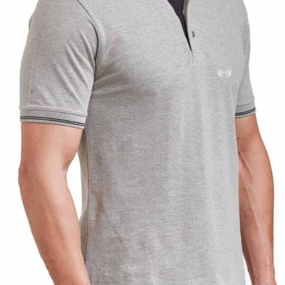 Grey Melange Polo Tshirt with Black Tipping