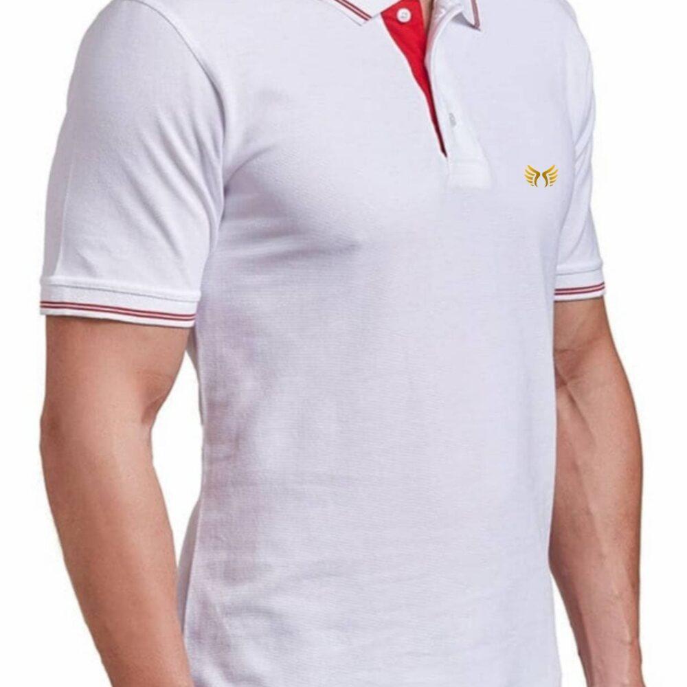 White Polo Tshirt with Red Tipping