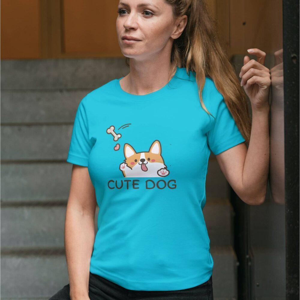 Cute Dog Aqua Color T-shirt