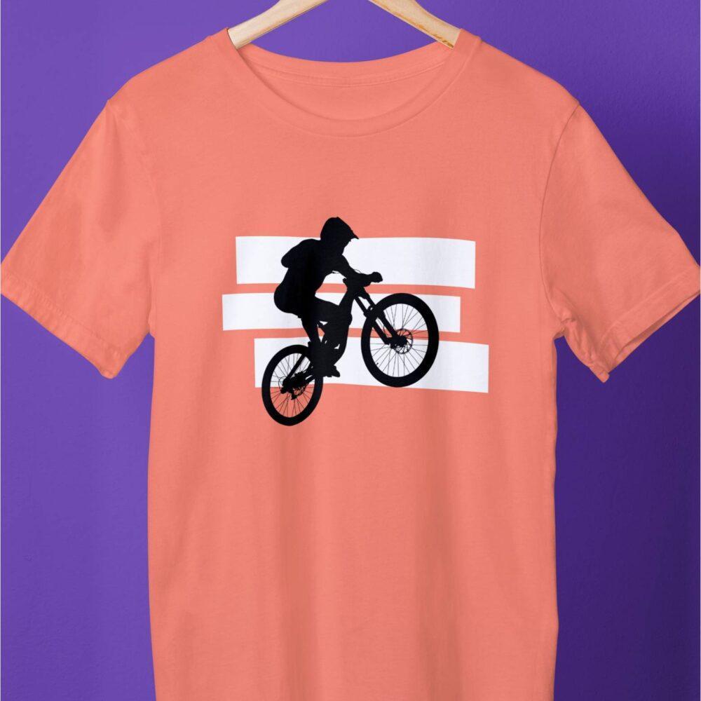 Black and White Mountain Bike Salmon Pink Color T-shirt